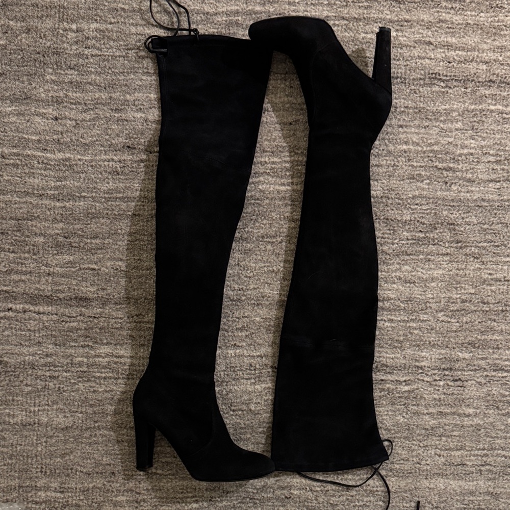 Stuart Weitzman Black Suede Highland Over-the-Knee Boots